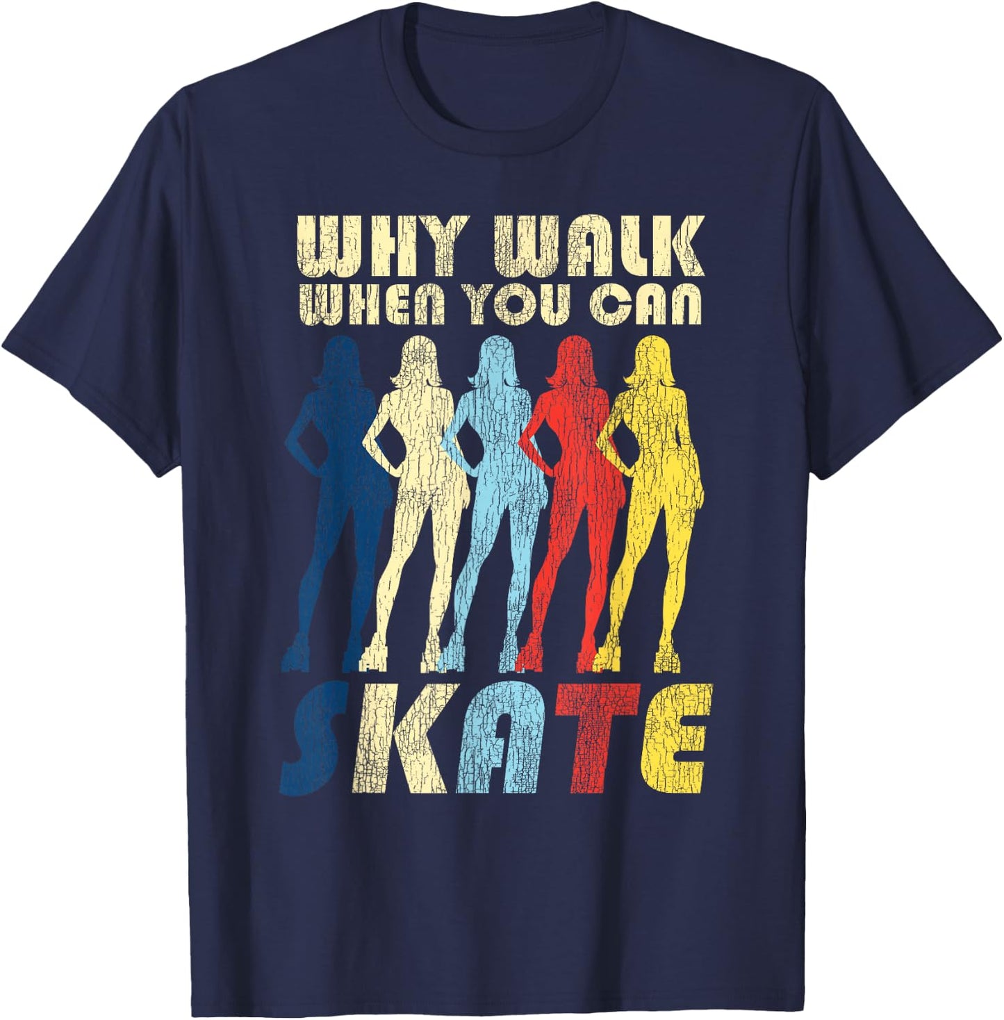 Cool Roller Skating Skate Girl 1970S Retro T-Shirt - T-Shirt | Navy