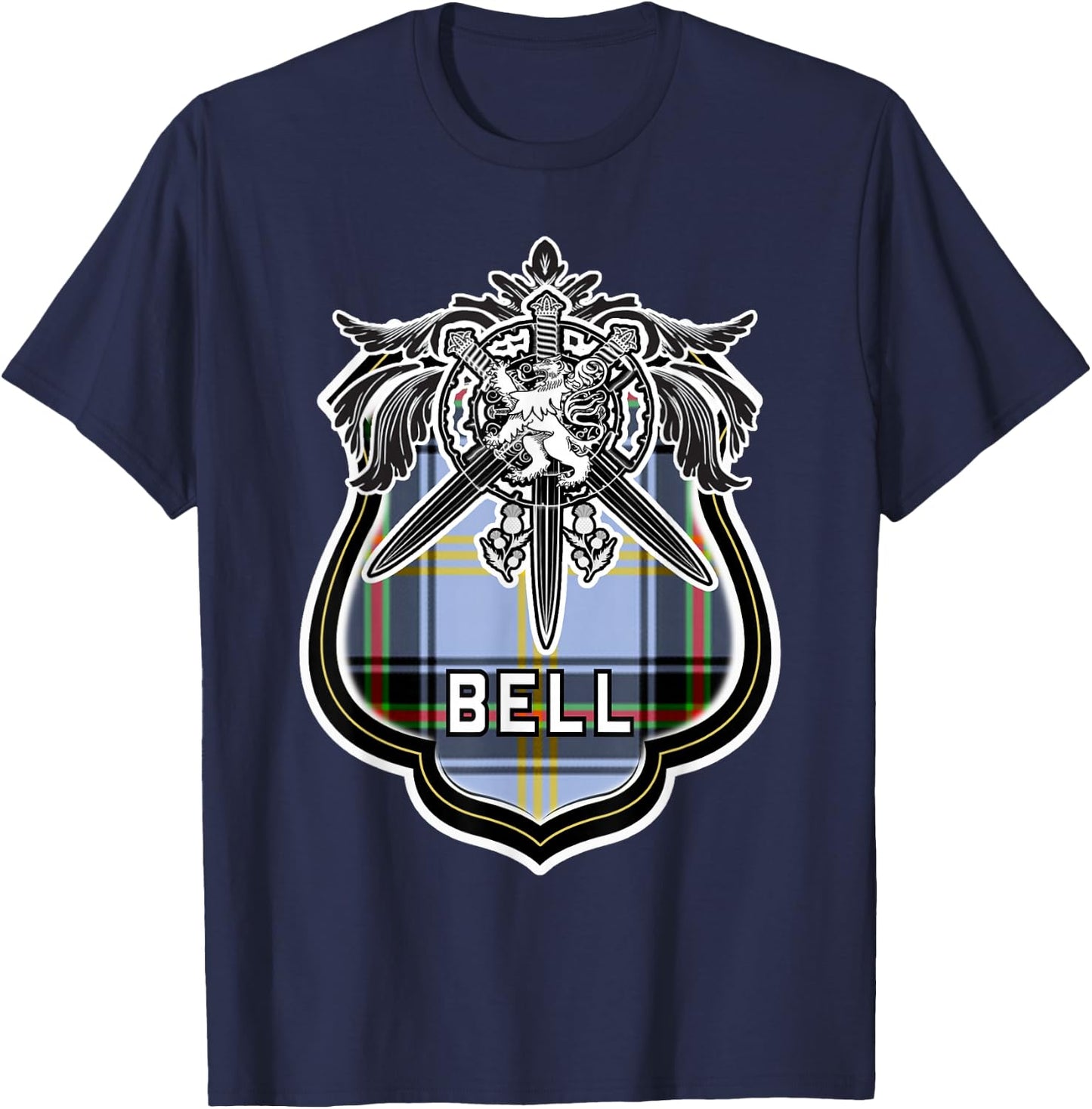 Bell Scottish Clan Family Tartan Lion Sword Name T-Shirt - T-Shirt | Navy