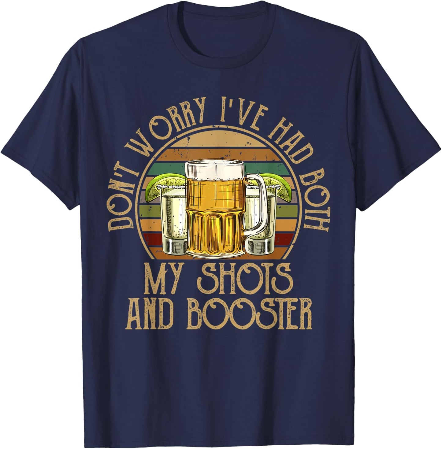 Funny Vaccination I Got My Two Shots And A Booster T-Shirt - T-Shirt | Navy