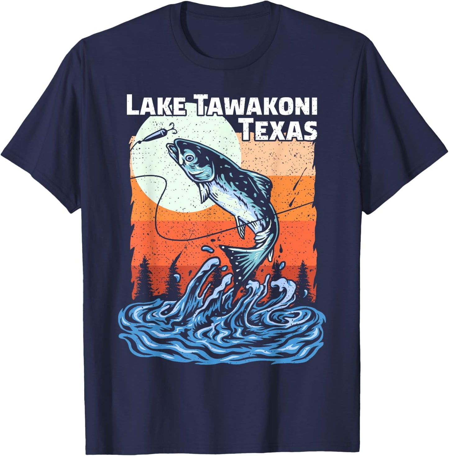 Summer Fishing Retro Sunset Texas Tawakoni Lake Men Women Kids T-Shirt - T-Shirt | Navy
