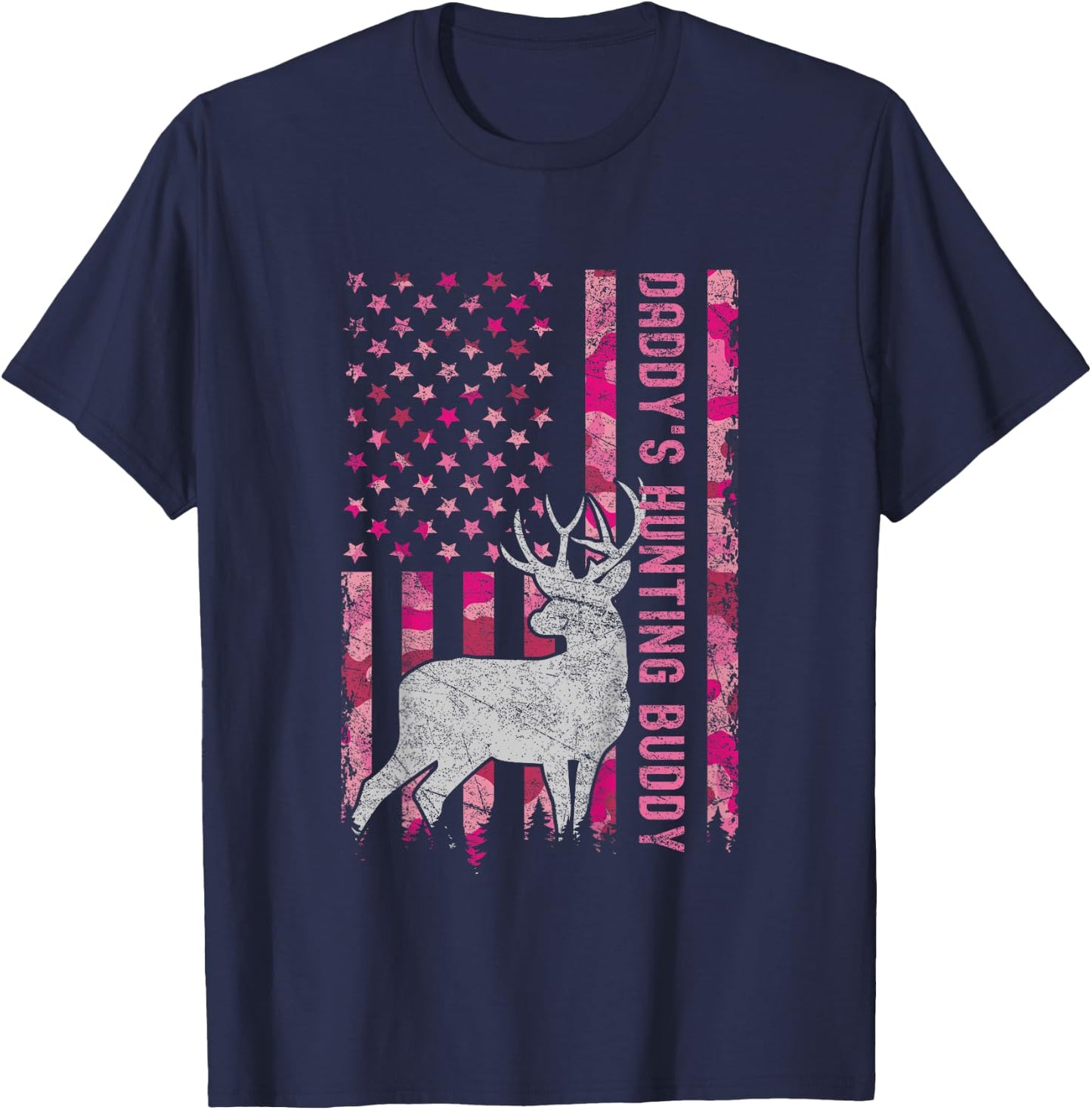 Daddy's Hunting Buddy USA Flag Pink Camo Future Hunter T-Shirt - T-Shirt | Navy