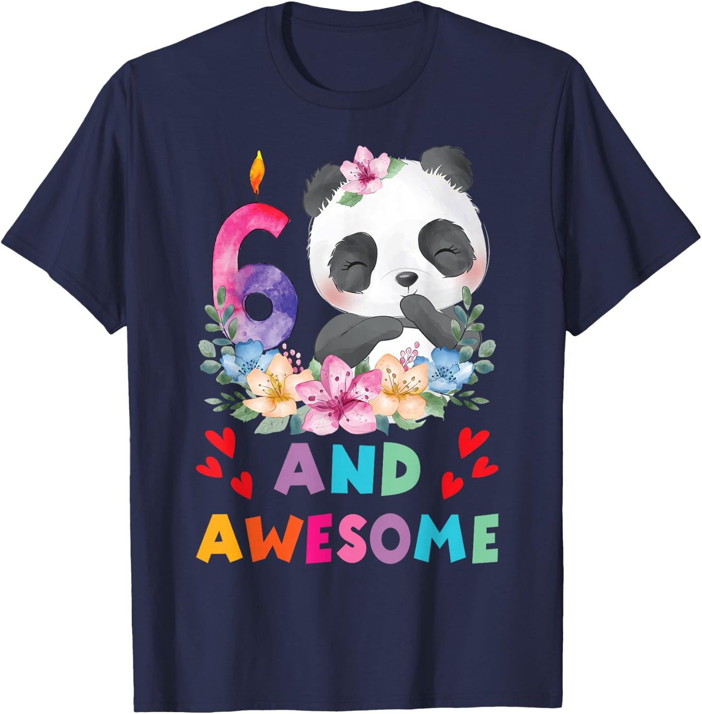 6 Years Old 6th Birthday Panda Unicorn Girl Party Gift T-Shirt - T-Shirt | Navy