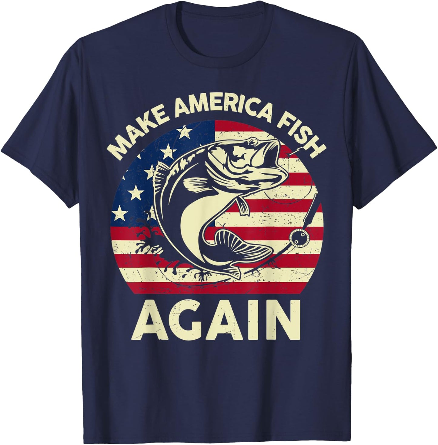 Make America Fishing Again Shirt 4th of July Funny Bass Fish T-Shirt - T-Shirt | Navy