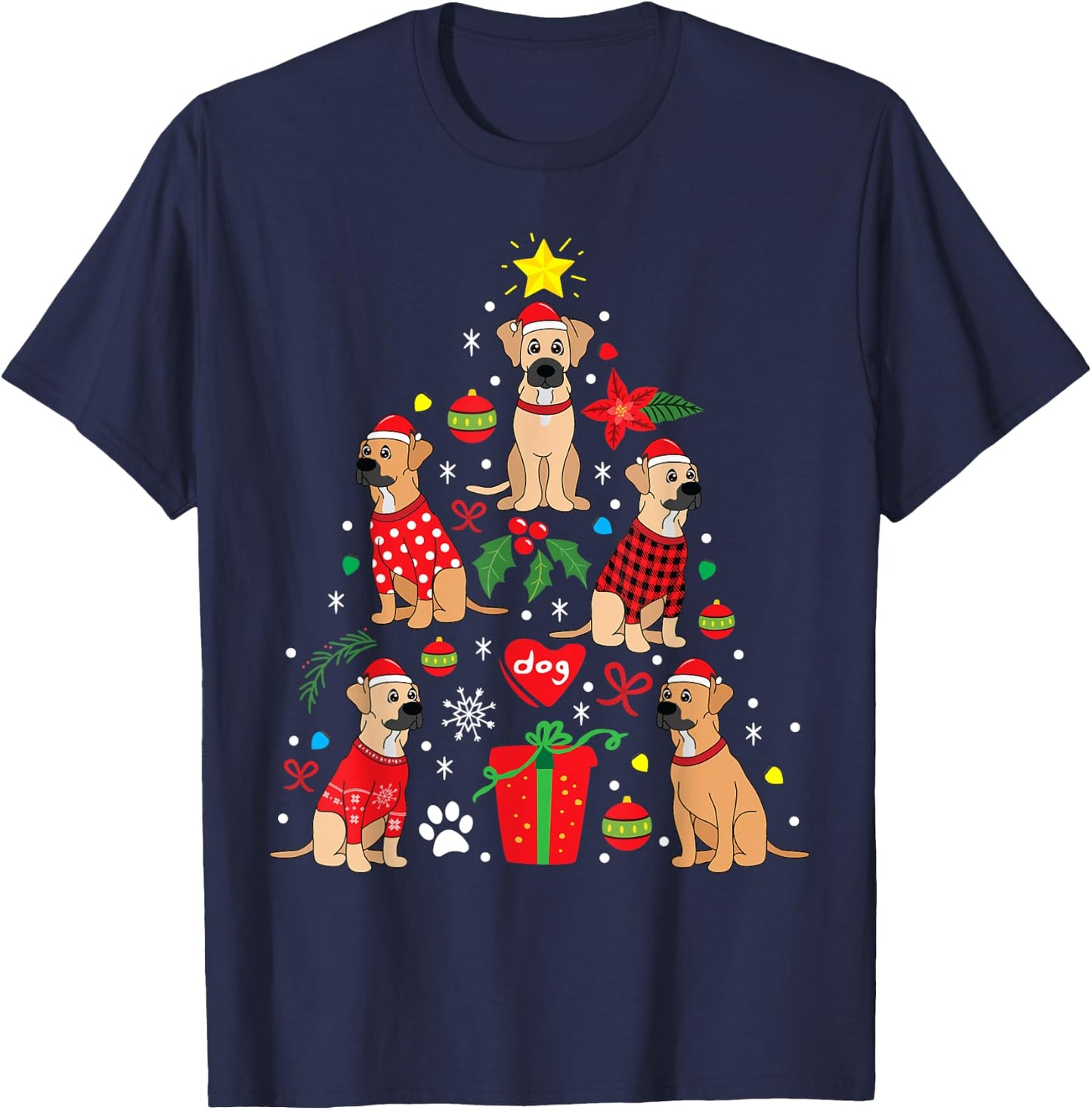 Black Mouth Cur Christmas Bauble Tree Dog Gift Women Kids T-Shirt - T-Shirt | Navy