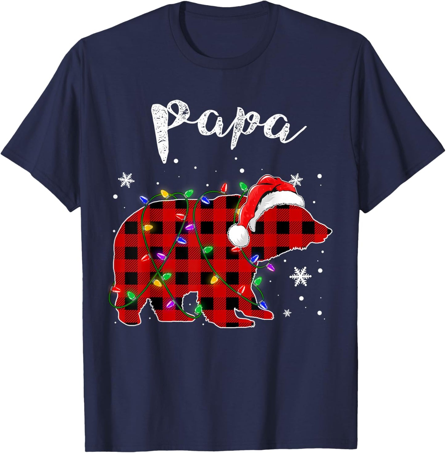 Red Plaid Papa Bear Buffalo Matching Family Pajama Christmas T-Shirt - T-Shirt | Navy