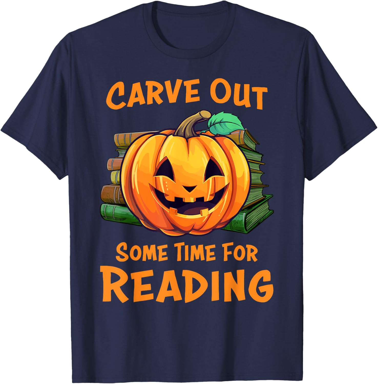 Funny Halloween Teacher Librarian Pumpkin Reading Books Men Women Kids T-Shirt - T-Shirt | Navy