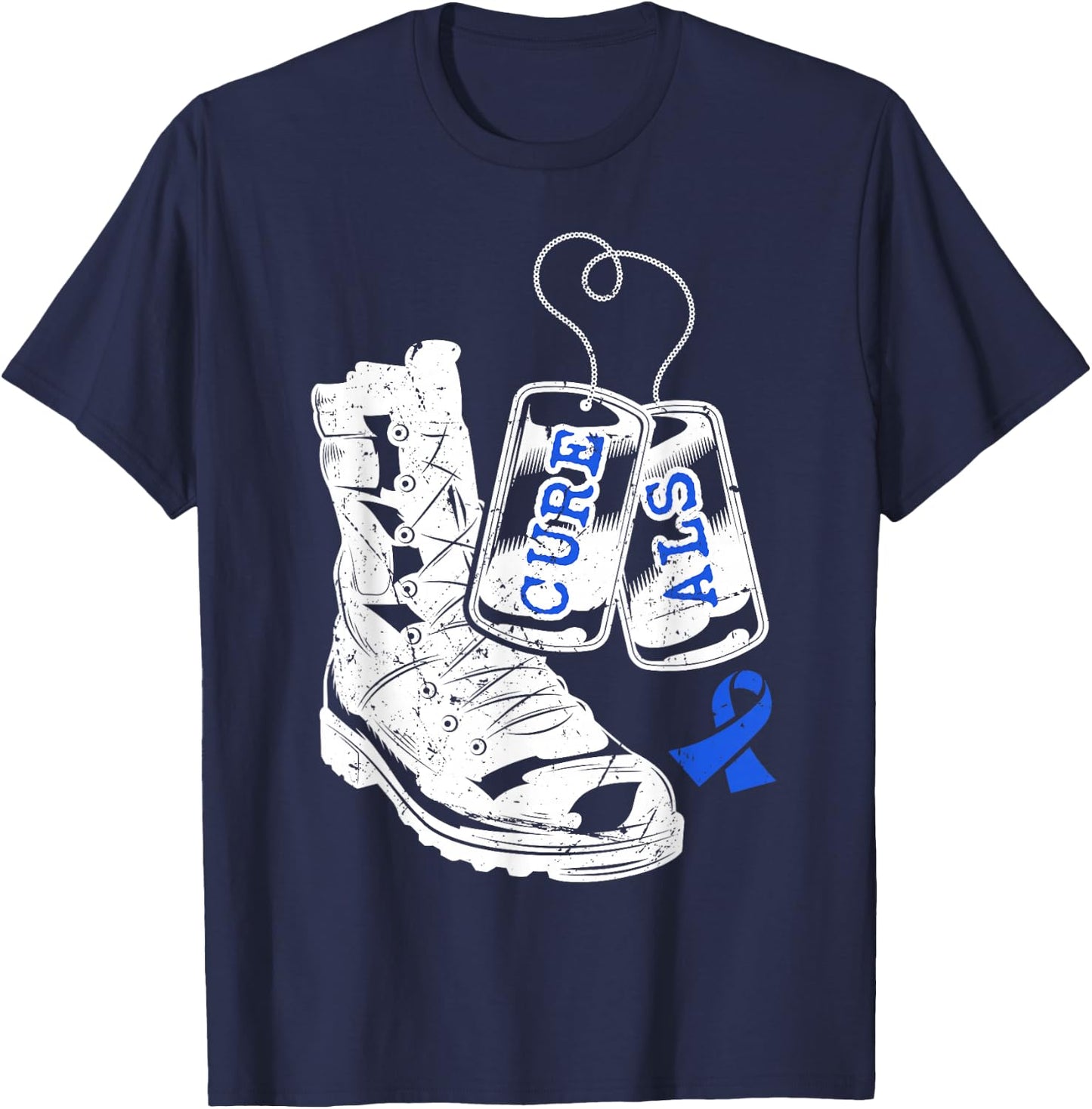 ALS Awareness Proud Military Family Veteran Memorial Day T-Shirt - T-Shirt | Navy