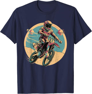 Astronaut Motocross Racing Motorcycle Rider Space Adventure T-Shirt - T-Shirt | Navy