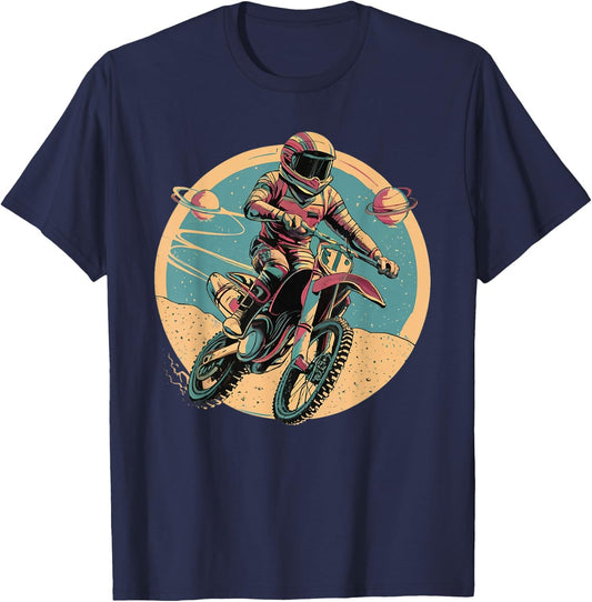 Astronaut Motocross Racing Motorcycle Rider Space Adventure T-Shirt - T-Shirt | Navy