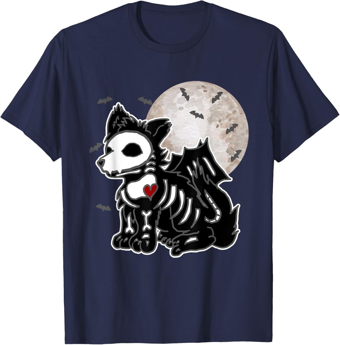 Halloween Emo Wolf Skeleton Anime Goth Costume Kids Girls T-Shirt - T-Shirt | Navy