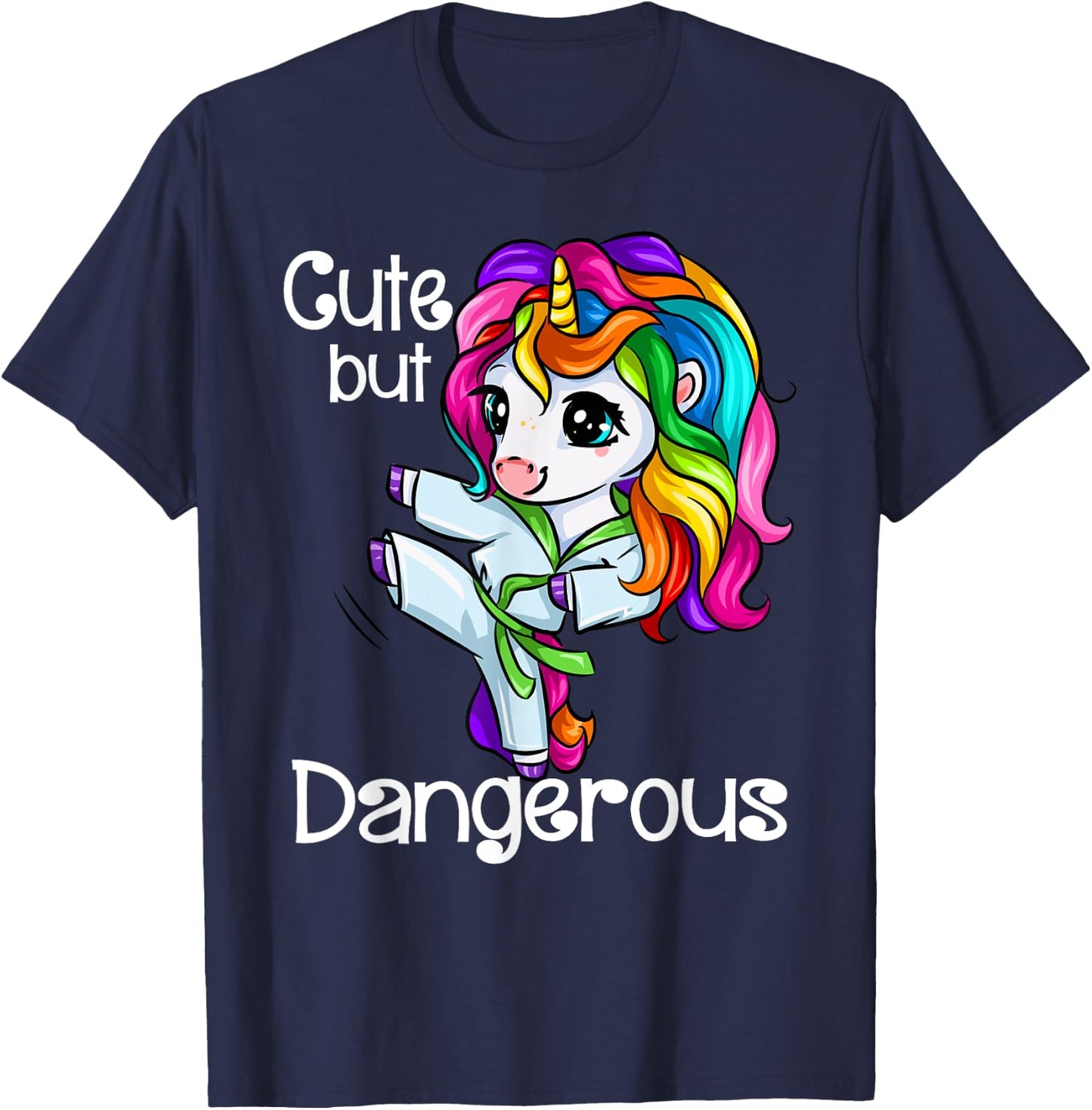 Cute But Dangerous Funny Karate Unicorn Girl T-Shirt - T-Shirt | Navy