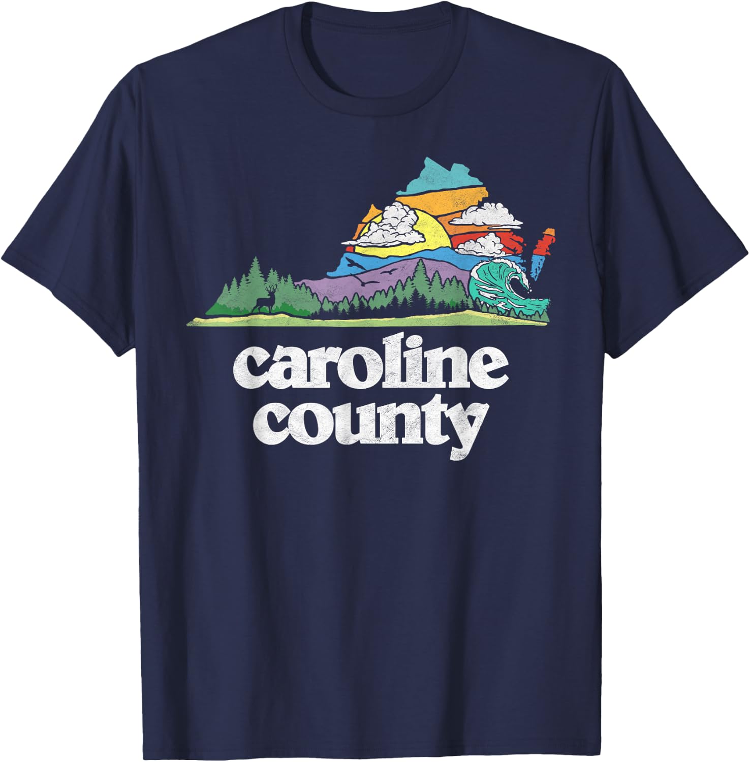 Caroline County Virginia Outdoors & Nature Lover Retro 80s T-Shirt - T-Shirt | Navy