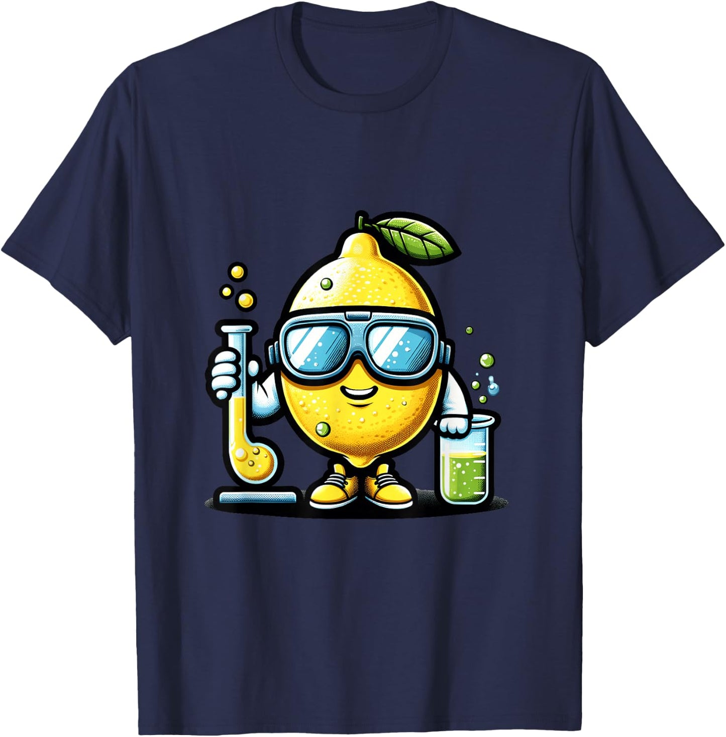 Funny Lemon Scientist Experiment Cartoon Chemistry T-Shirt - T-Shirt | Navy