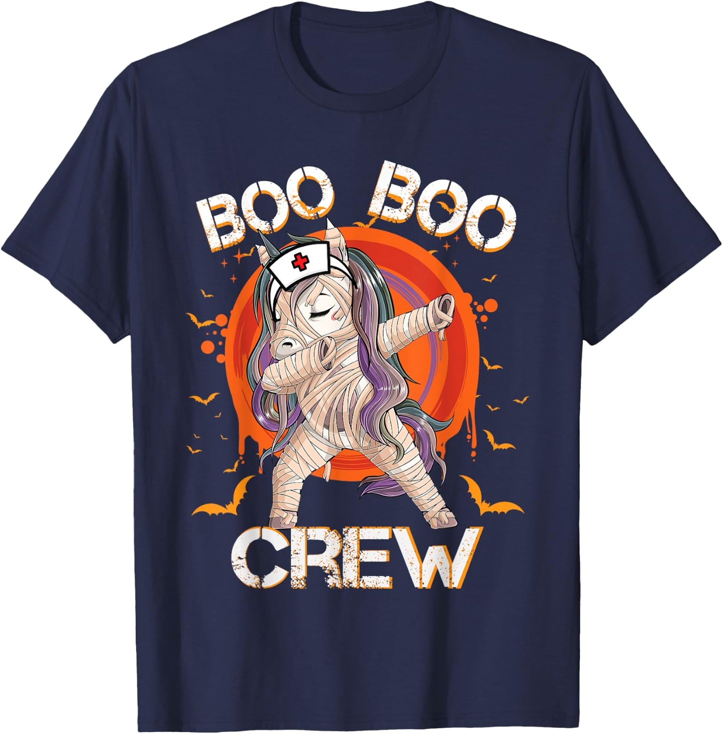 Boo Boo Crew Nurse Mummy Unicorn Halloween Custome Nursing T-Shirt - T-Shirt | Navy