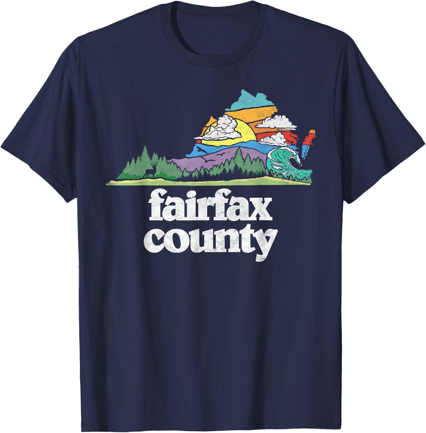 Fairfax County Virginia Outdoors & Nature Lover Retro 80s T-Shirt - T-Shirt | Navy