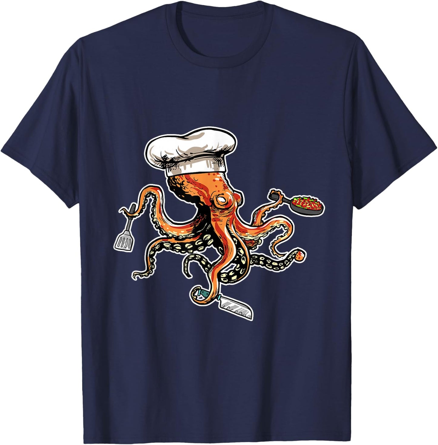 Funny Octopus Chef with Chef's Hat T-Shirt - T-Shirt | Navy