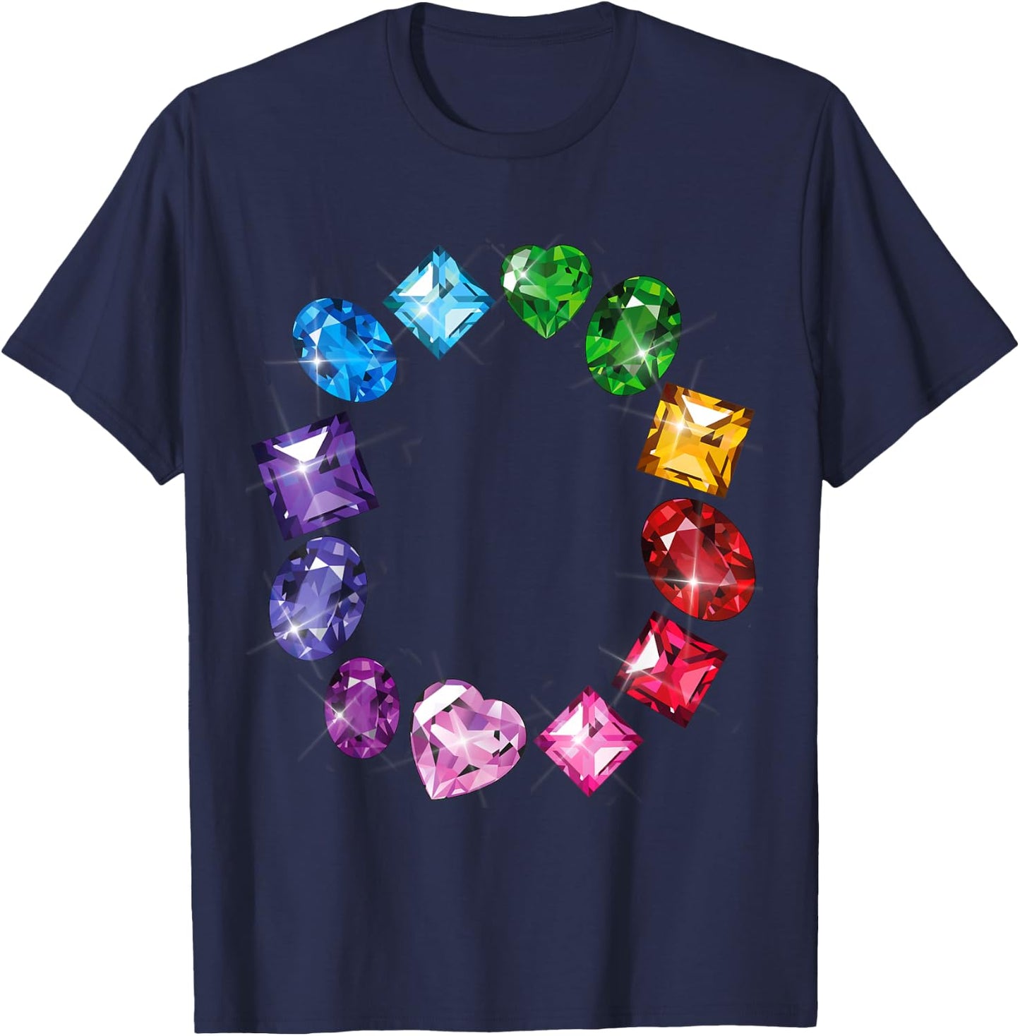Gemstone Circle Fun Colorful Gemstones Novelty T-Shirt - T-Shirt | Navy