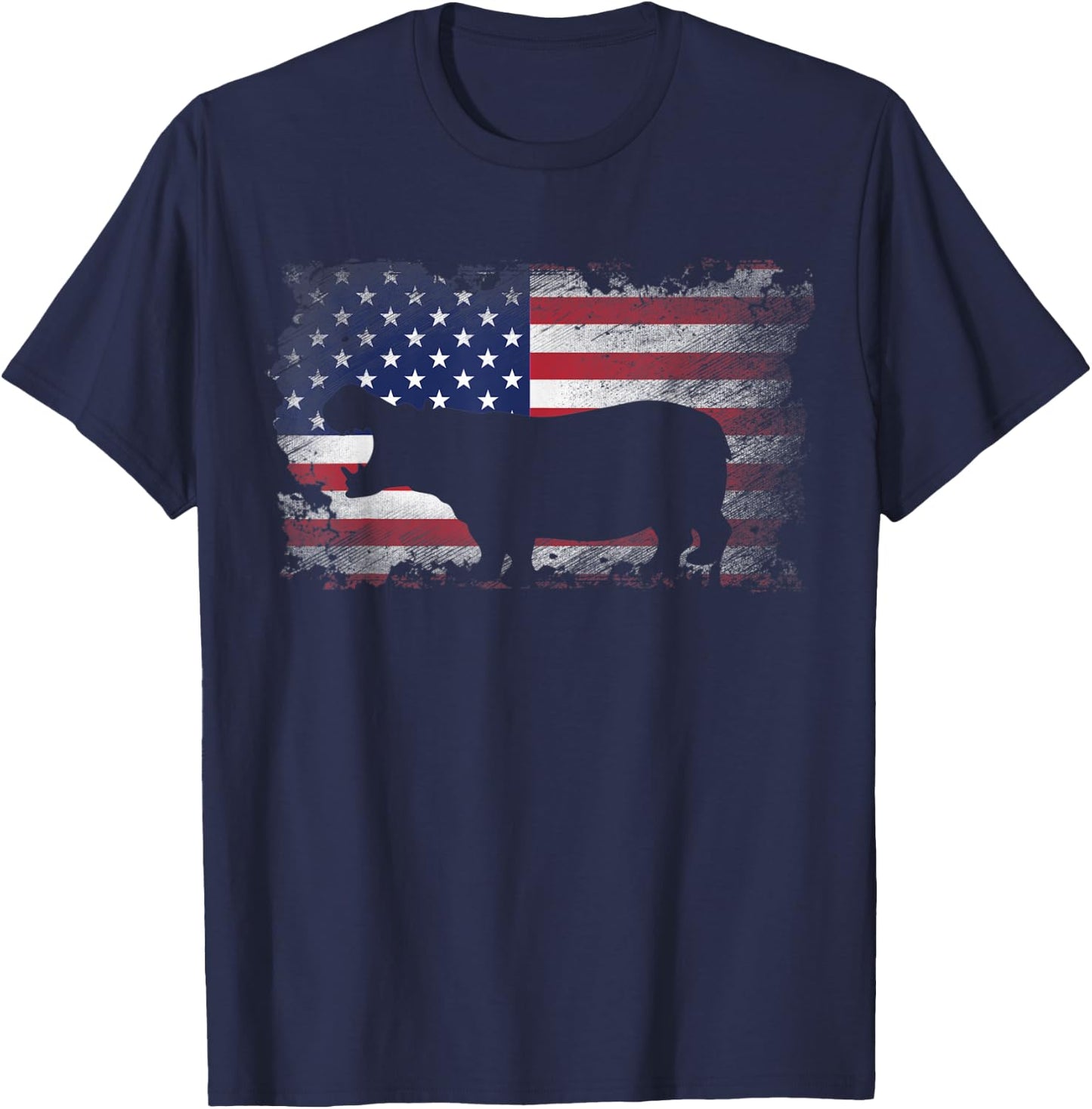 Patriotic Hippo American Flag Cool Wild Animals Lover Kids Men T-Shirt - T-Shirt | Navy