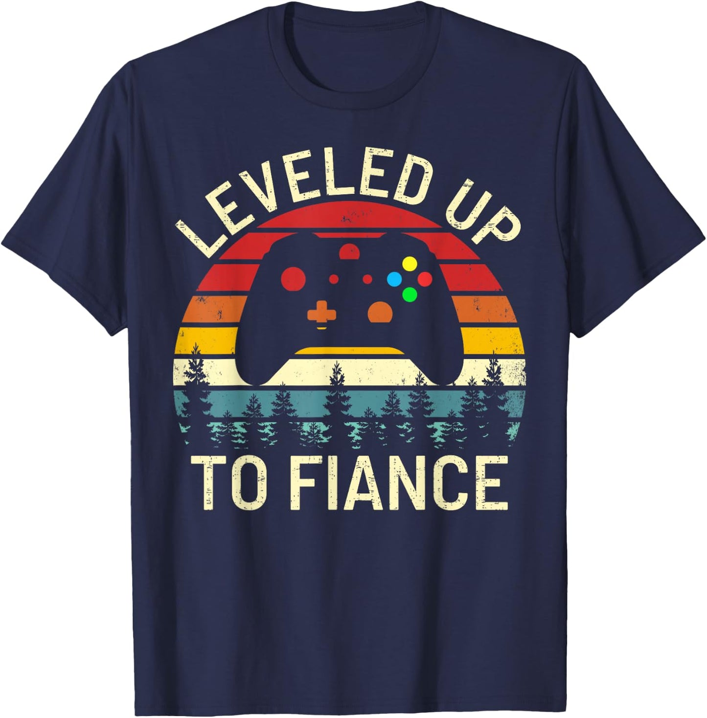 vintage leveled up to Fiance funny newly engaged video gamer T-Shirt - T-Shirt | Navy