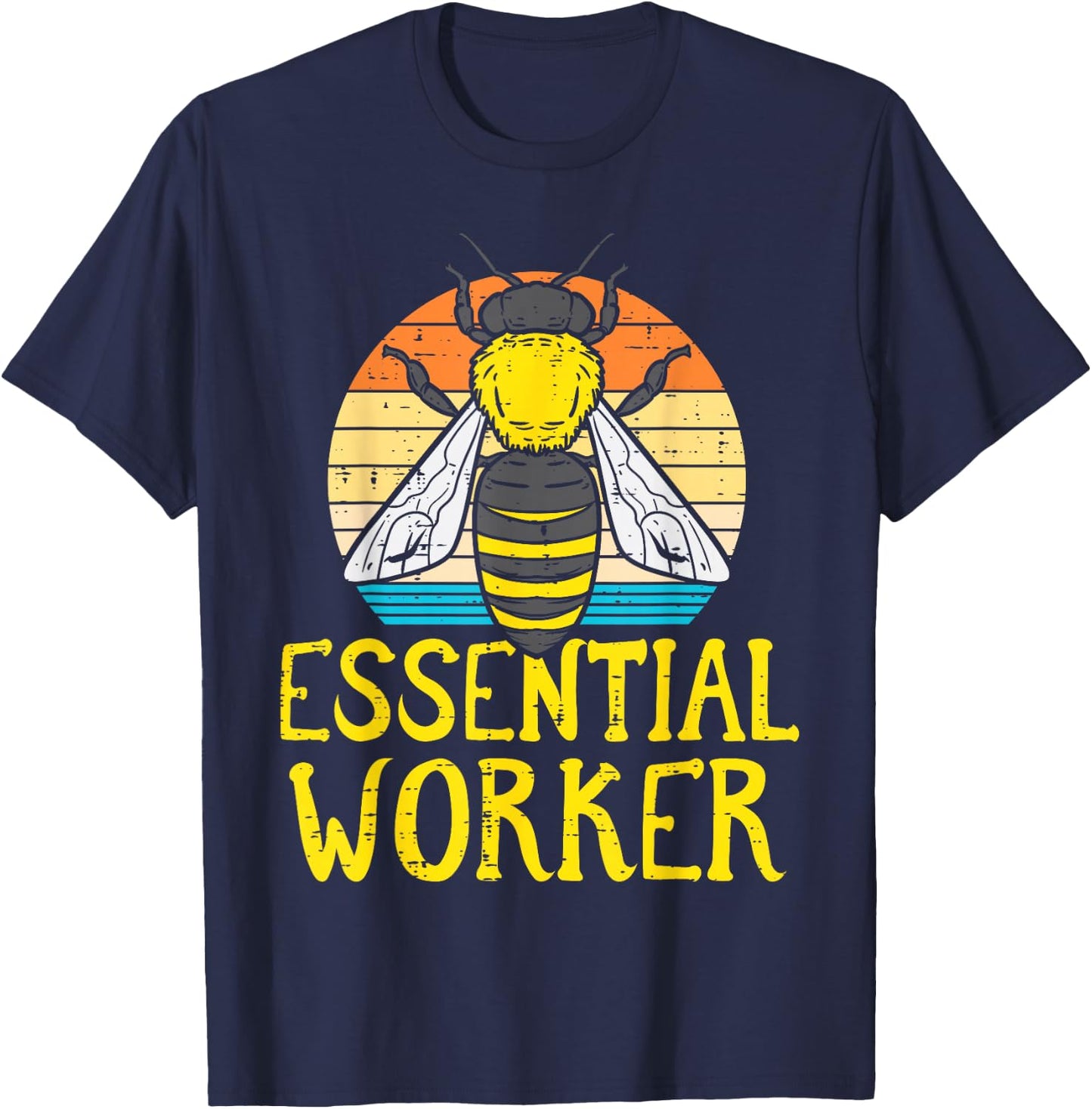 Essential Worker Bee Retro Nature Environment Men Women Kids T-Shirt - T-Shirt | Navy