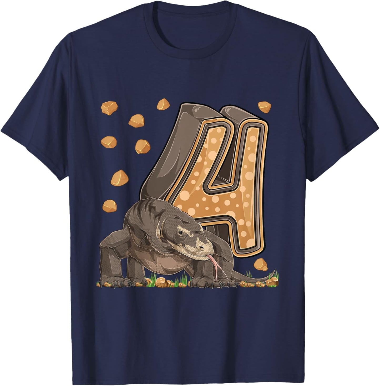 4 Year Old Komodo dragon Reptile 4th Birthday Party B-day T-Shirt - T-Shirt | Navy