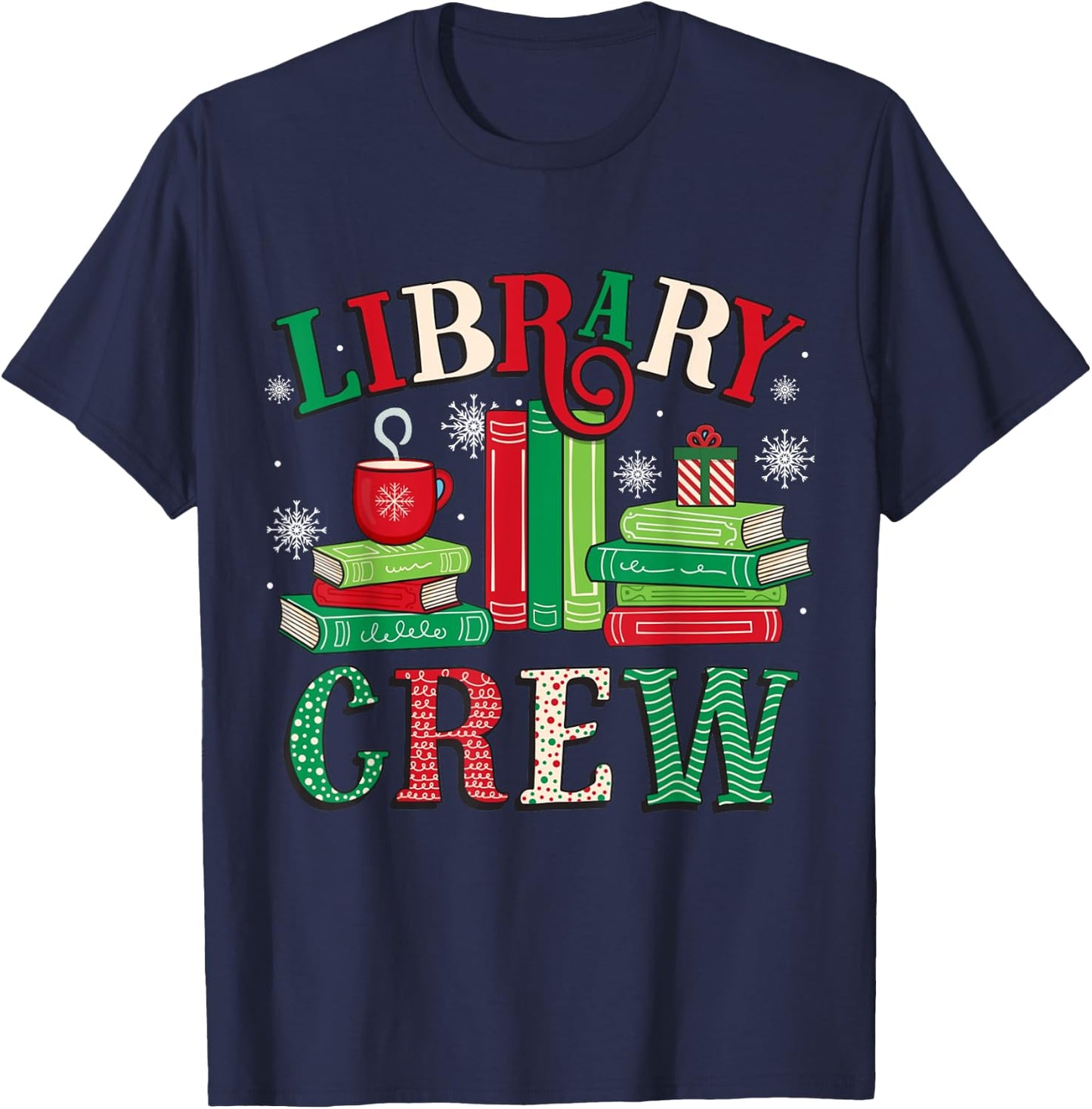 Library Crew Christmas Light Funny Book Lover Librarian Xmas T-Shirt - T-Shirt | Navy