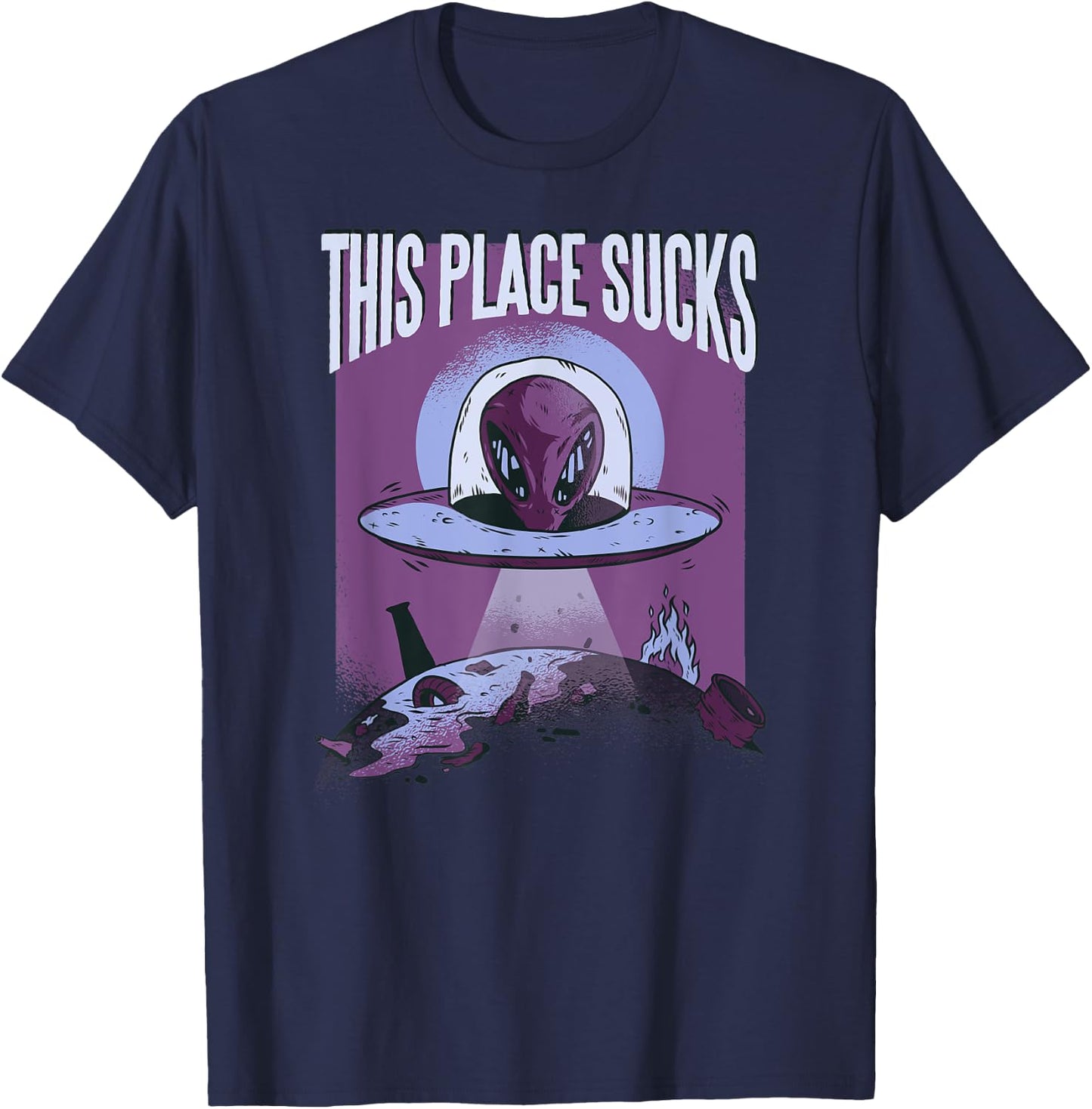 Alien This Place Sucks I UFO T-Shirt - T-Shirt | Navy