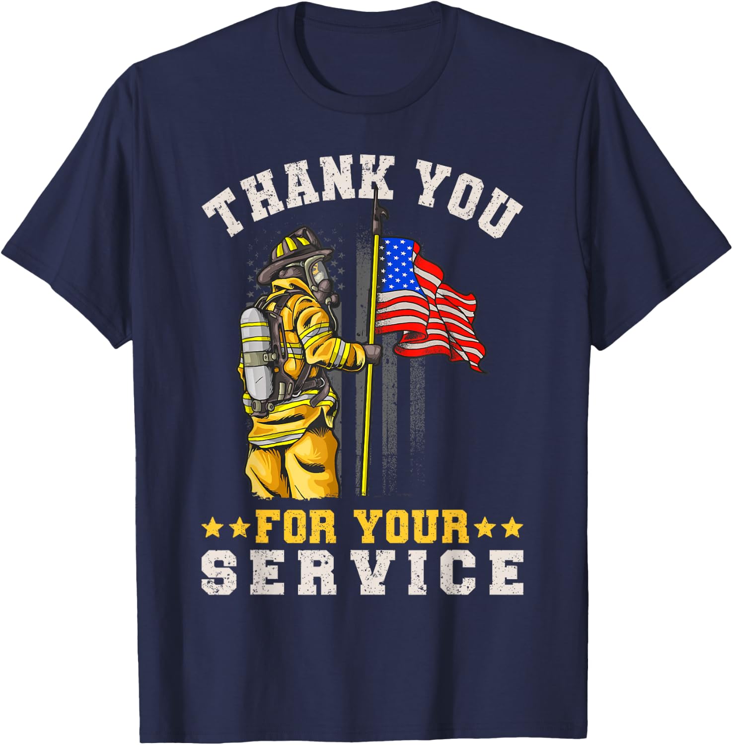 Fire Rescue Thank You For Your Service Fireman T-Shirt - T-Shirt | Navy