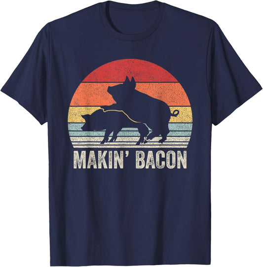 Vintage Retro Makin' Bacon Pork Bacon T-Shirt - T-Shirt | Navy