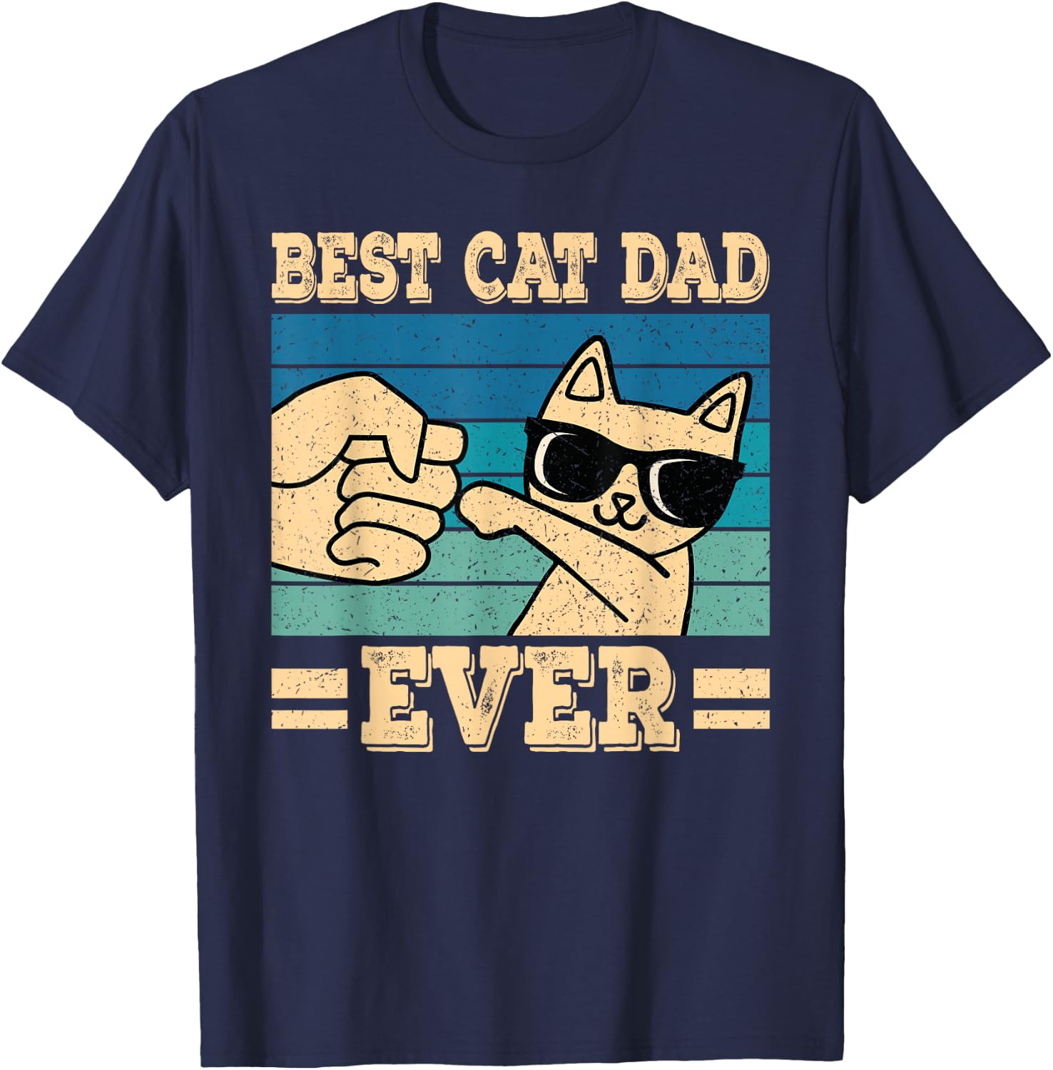 Best Cat Dad Ever Vintage Funny Cat Lover Retro Men T-Shirt - T-Shirt | Navy