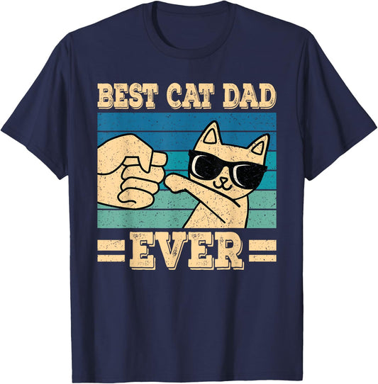 Best Cat Dad Ever Vintage Funny Cat Lover Retro Men T-Shirt - T-Shirt | Navy