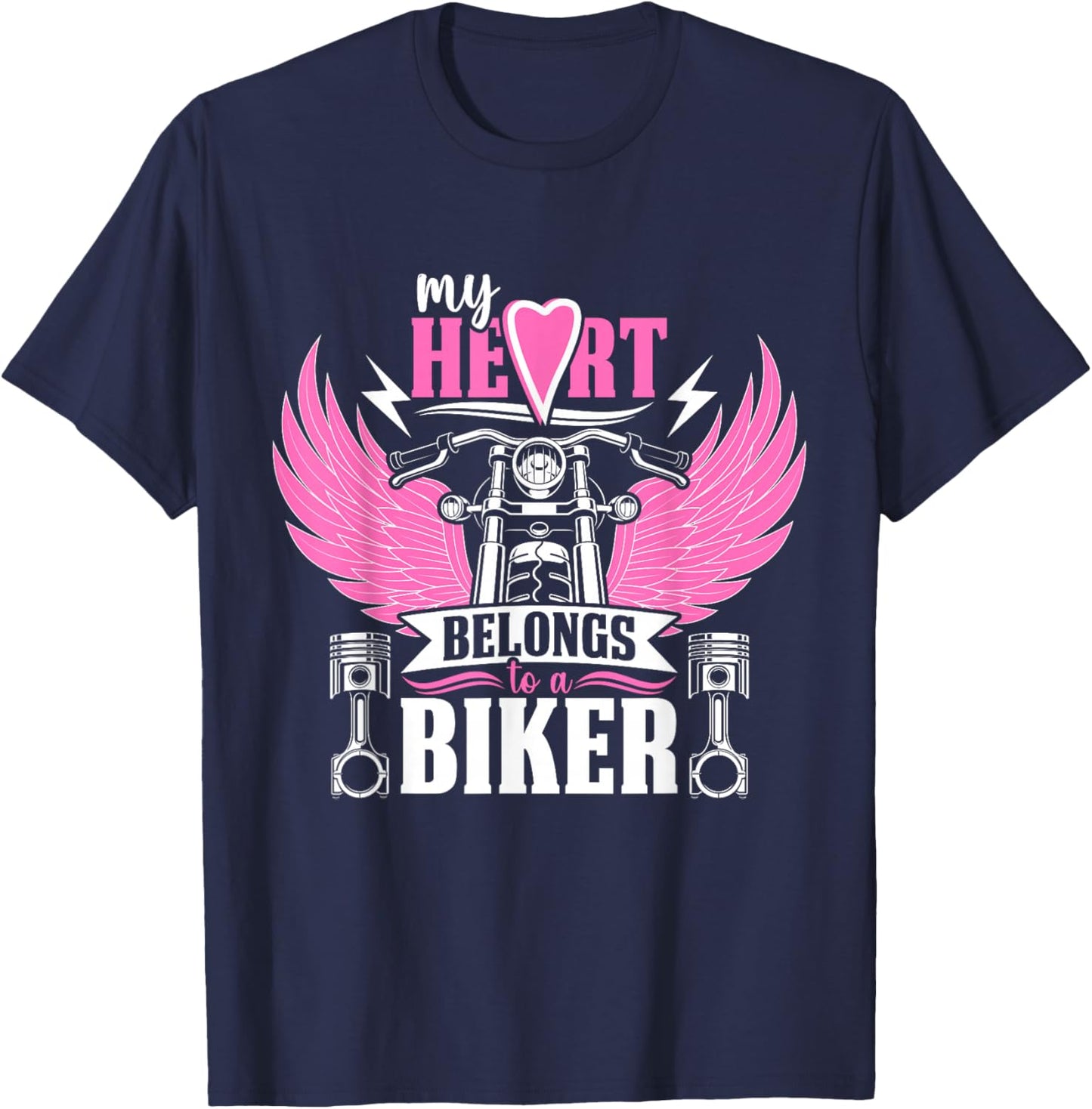 Motorcycle My Heart Belongs to A Biker Girlfriend Wife T-Shirt - T-Shirt | Navy