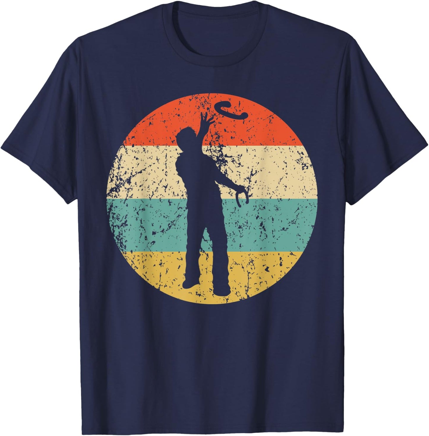 Man Playing Horseshoes Silhouette Retro Horseshoes Toss T-Shirt - T-Shirt | Navy