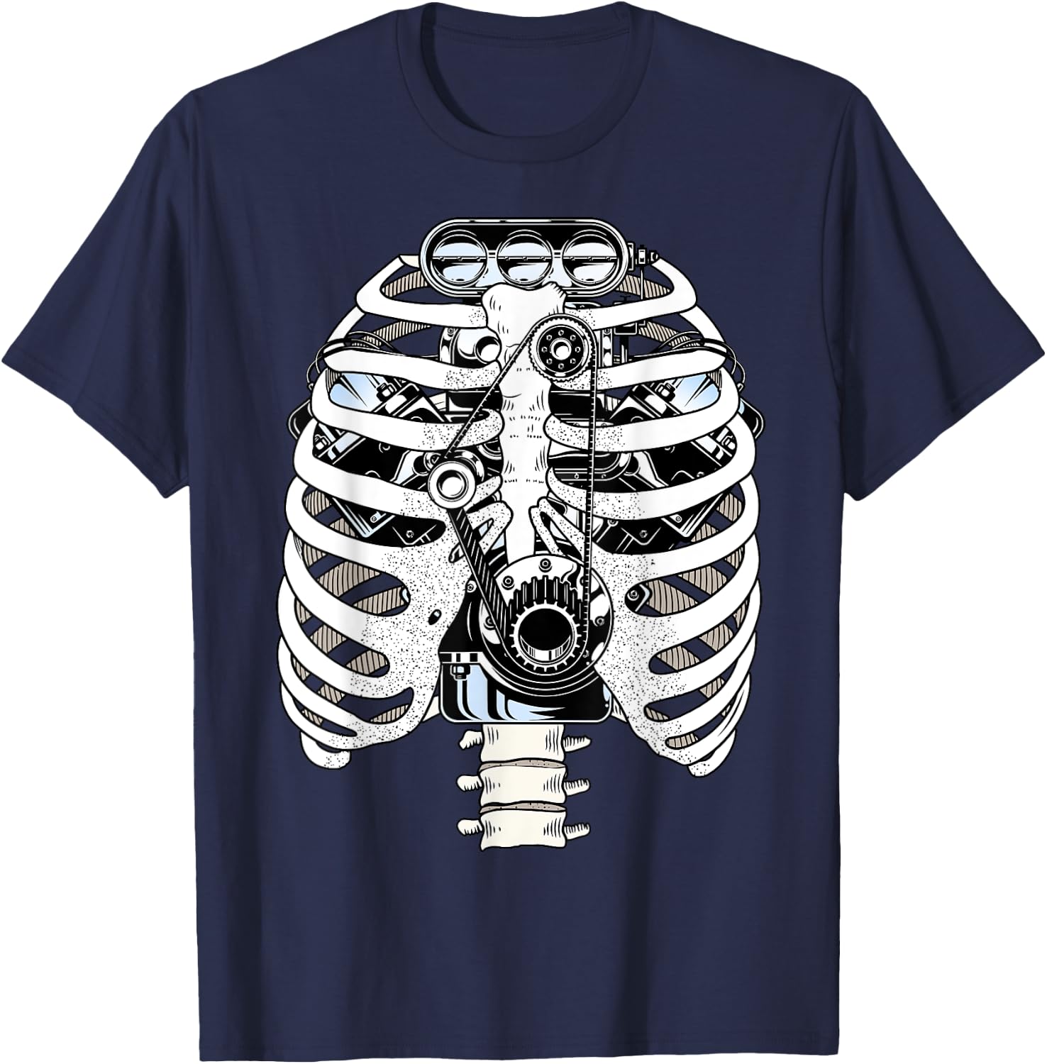 Car Mechanic Halloween Graphic Engineer Skeleton Mechanics T-Shirt - T-Shirt | Navy