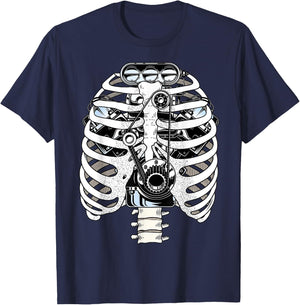 Car Mechanic Halloween Graphic Engineer Skeleton Mechanics T-Shirt - T-Shirt | Navy