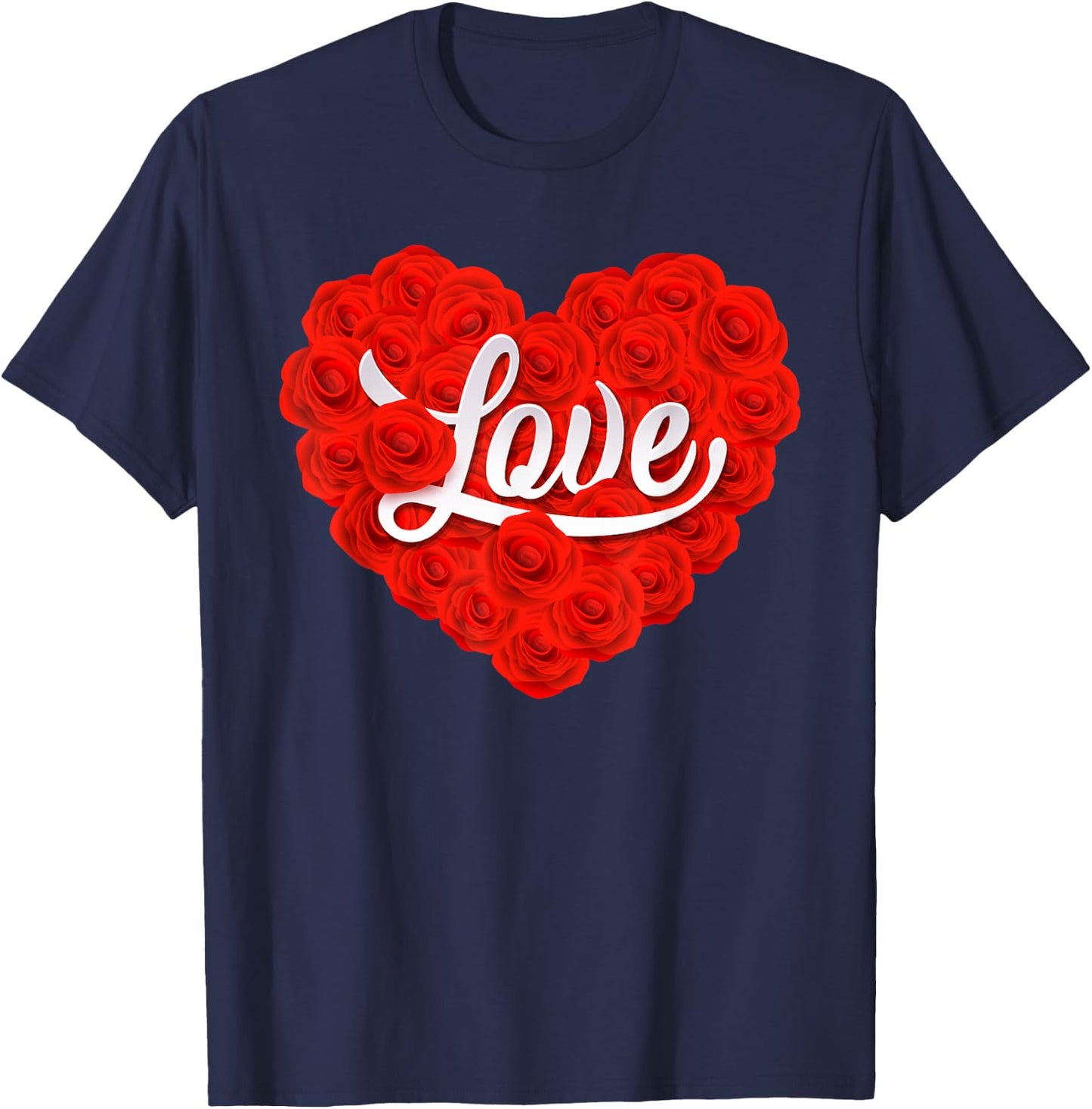 Red Love Hearts Flower Rose Valentines Day V-day Women Girls T-Shirt - T-Shirt | Navy