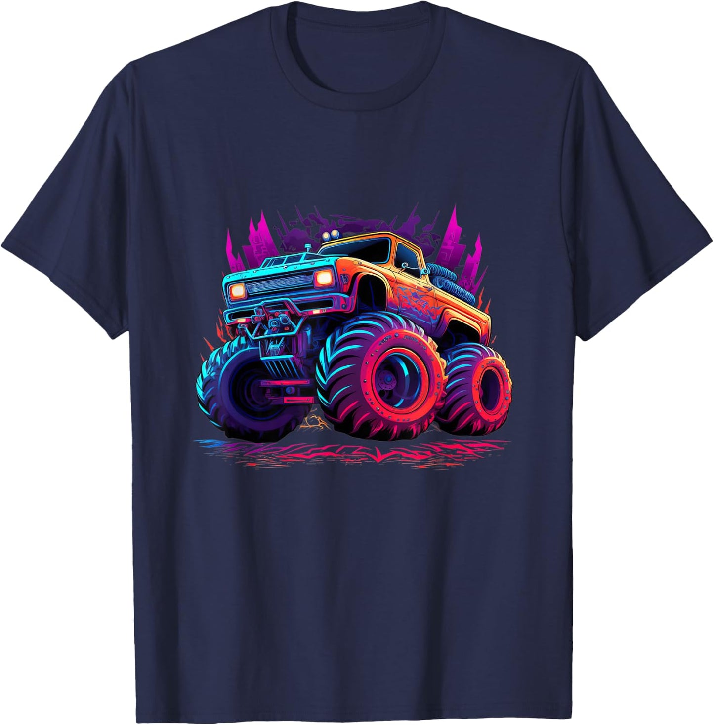 Monster Truck Retro Colorful Graffiti Toddlers Youth Kids T-Shirt - T-Shirt | Navy