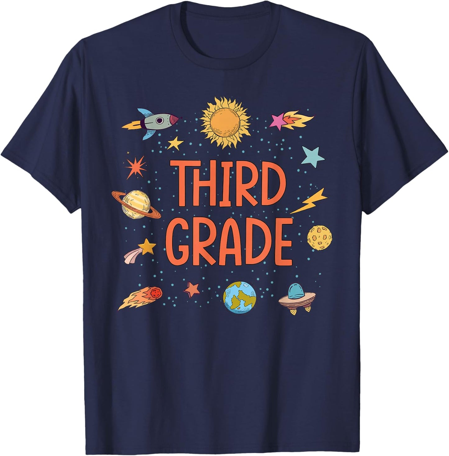 Third Grade Rocket Blast Off Outer Space Teacher T-Shirt - T-Shirt | Navy