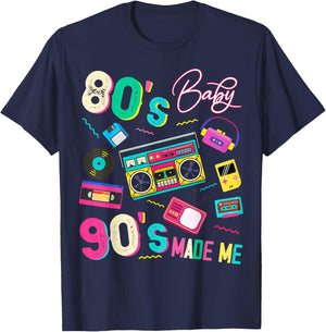 Vintage 80's Baby 90's Made Me Retro 1980s Nostalgia 1990s T-Shirt - T-Shirt | Navy