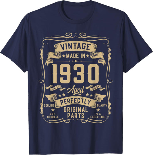 Vintage 1930 95yr 95th Birthday Gifts 95 Years Old T-Shirt - T-Shirt | Navy