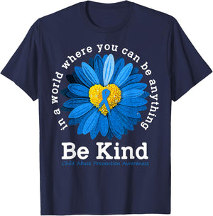 Be Kind Blue Sunflower Child Abuse Prevention Awareness T-Shirt - T-Shirt | Navy