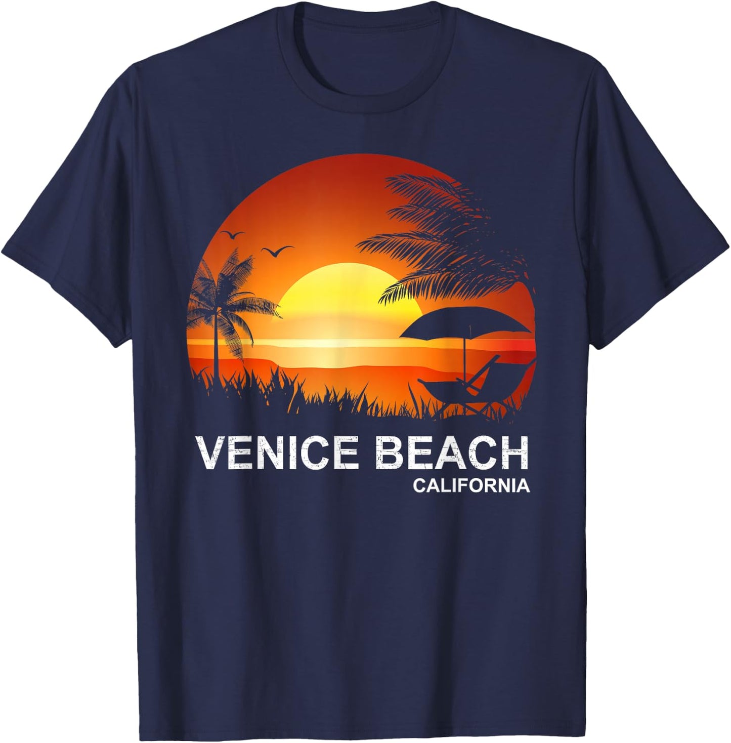 Venice Beach Summer Shirt Vintage Palm Tree California Beach T-Shirt - T-Shirt | Navy