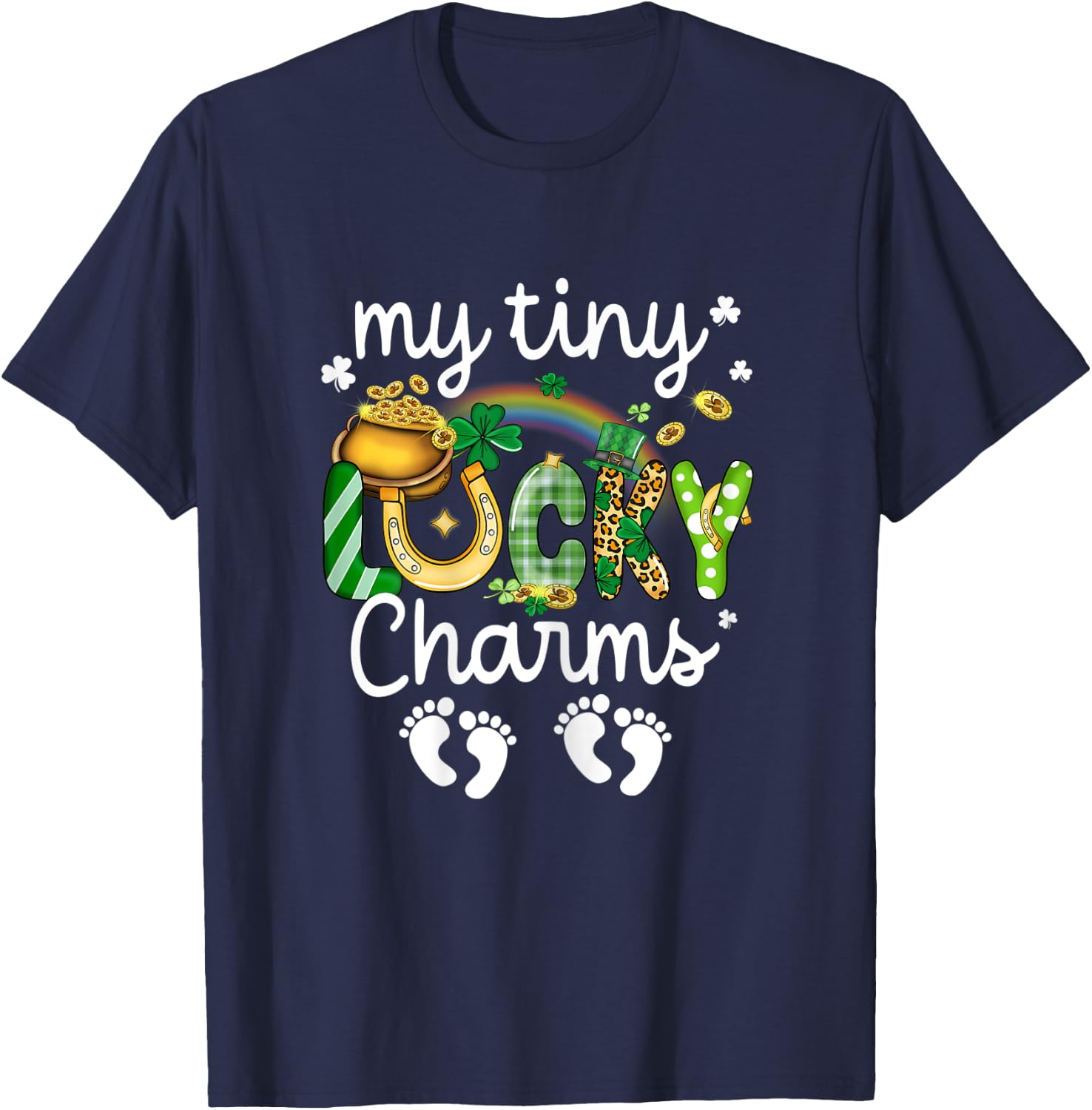 My Tiny Lucky Charms Pregnancy Reveal St Patrick's Day Twin T-Shirt - T-Shirt | Navy