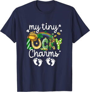 My Tiny Lucky Charms Pregnancy Reveal St Patrick's Day Twin T-Shirt - T-Shirt | Navy