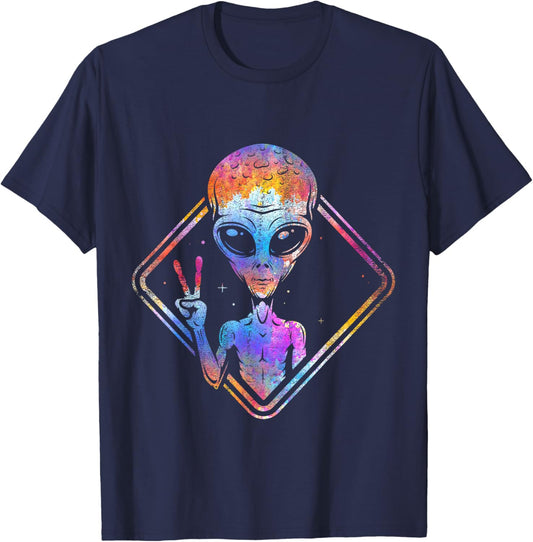Hippie Peace Sign Outer Space Gift Alien T-Shirt - T-Shirt | Navy