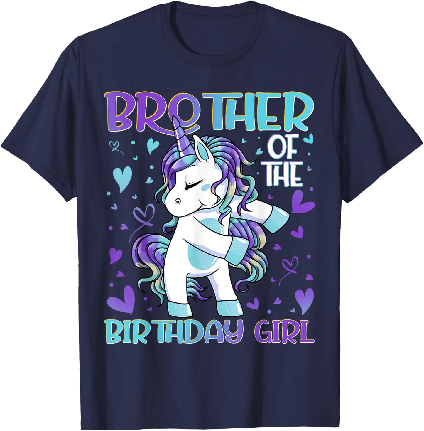 Brother of the Birthday Girl Flossing Unicorn Brother Gifts T-Shirt - T-Shirt | Navy