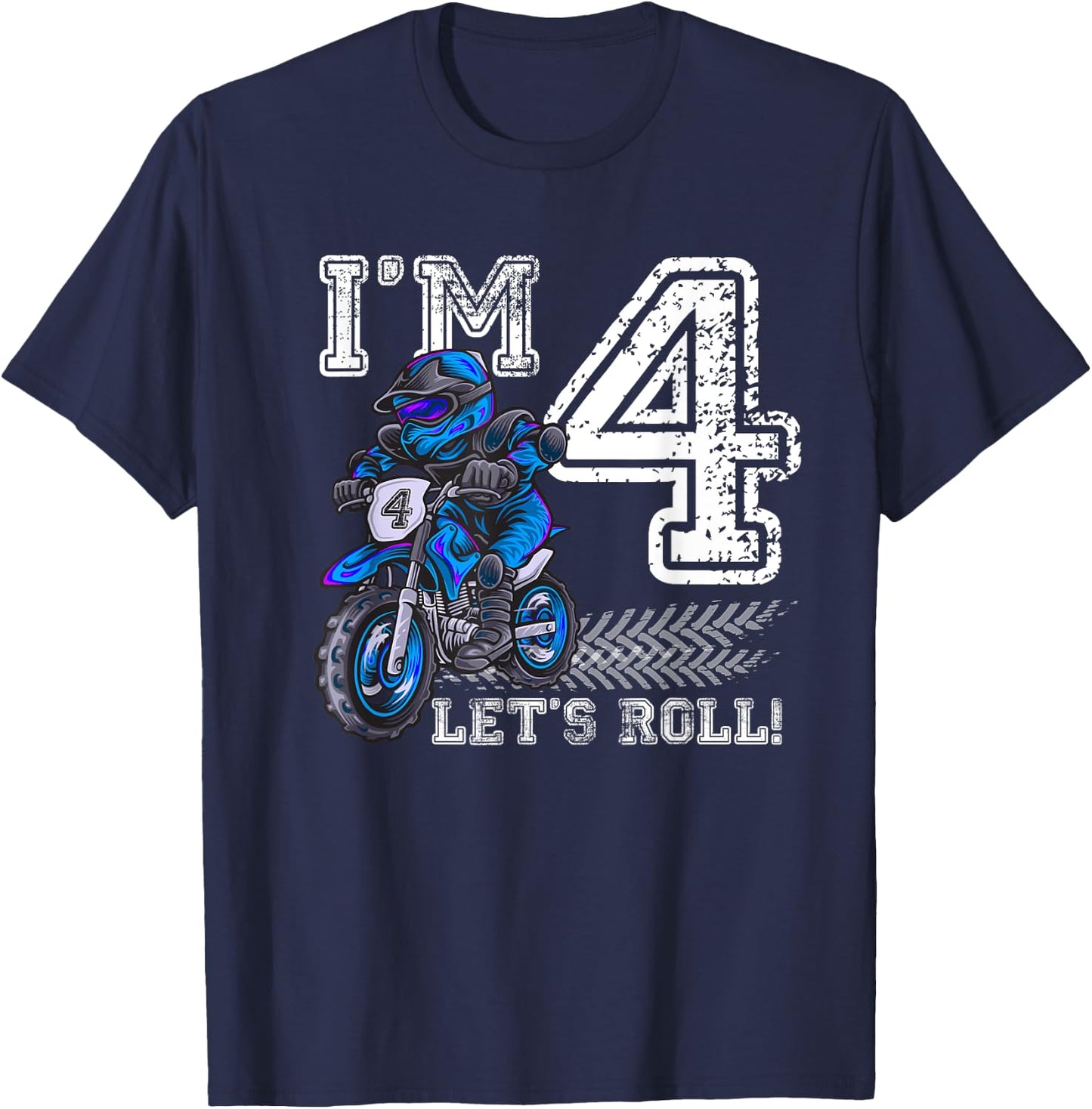 I'm 4 Let's Roll 4th Birthday Dirt Bike Motocross Kids T-Shirt - T-Shirt | Navy
