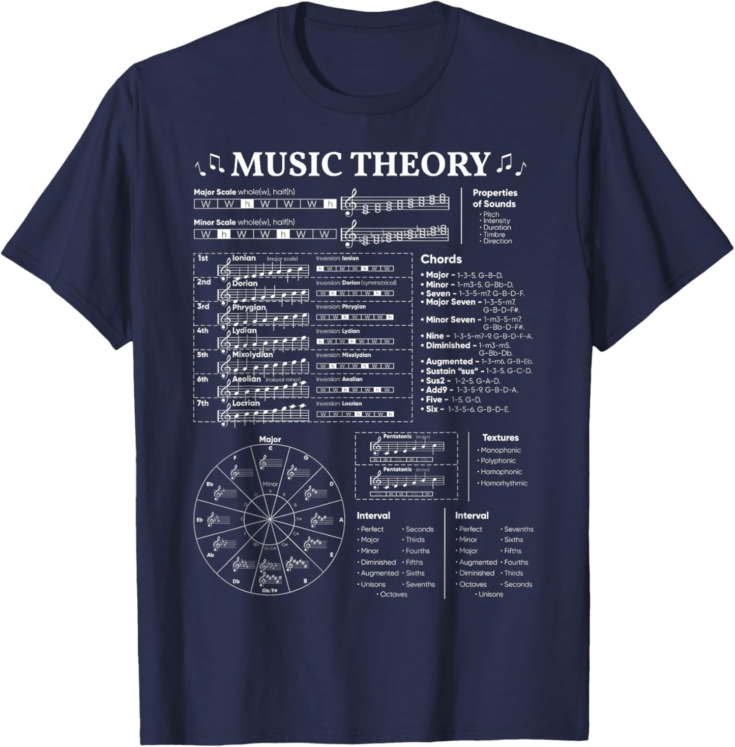 Music Theory Music Teacher Musician Learning School T-Shirt - T-Shirt | Navy