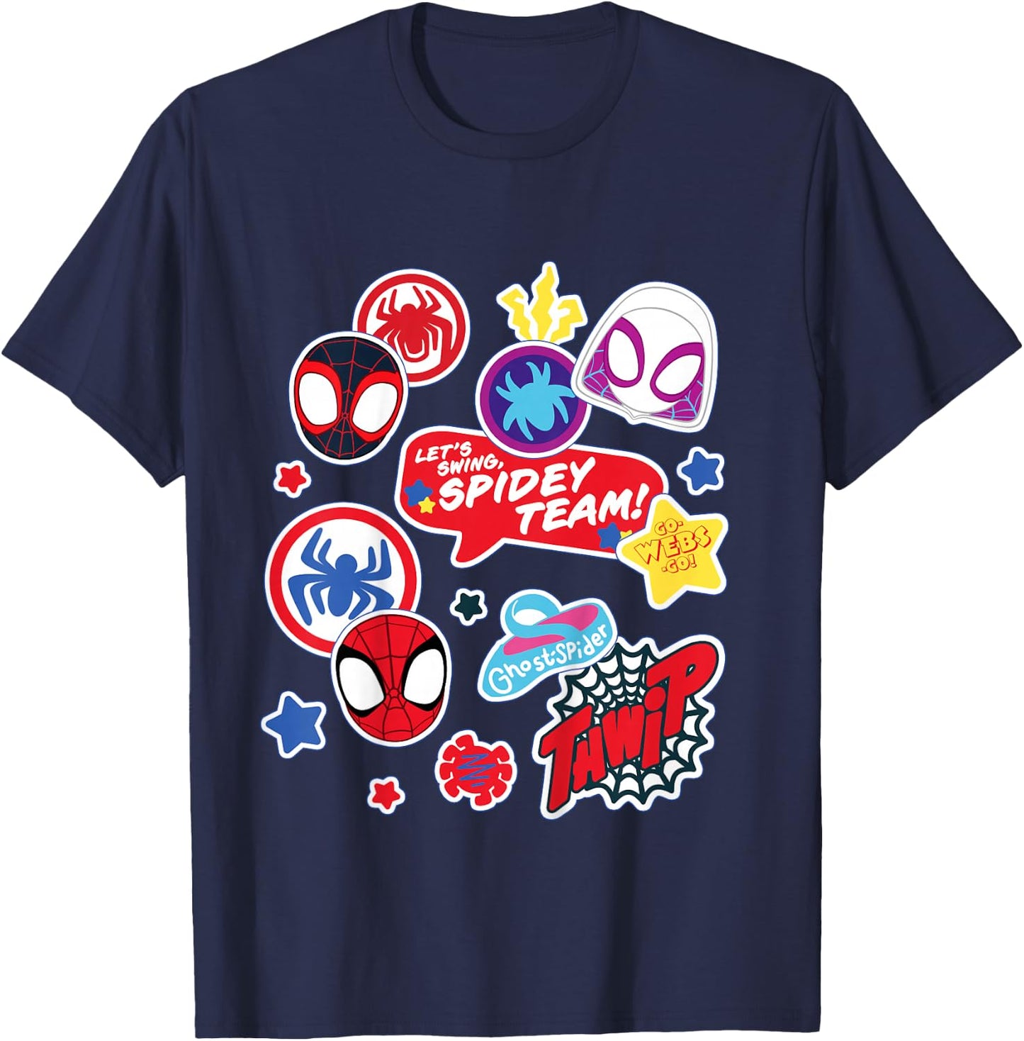Kids Marvel Spidey and His Amazing Friends Spidey Team Stickers T-Shirt - T-Shirt | Navy