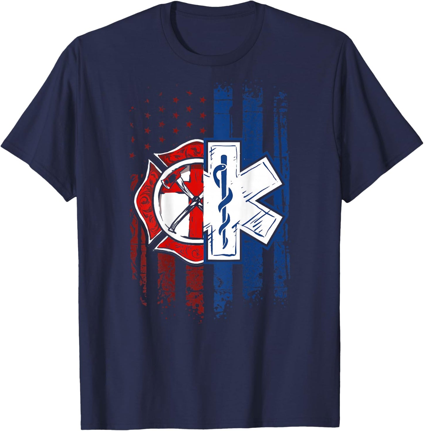 Patriotic Paramedic Firefighter EMT USA Flag EMS T-Shirt - T-Shirt | Navy